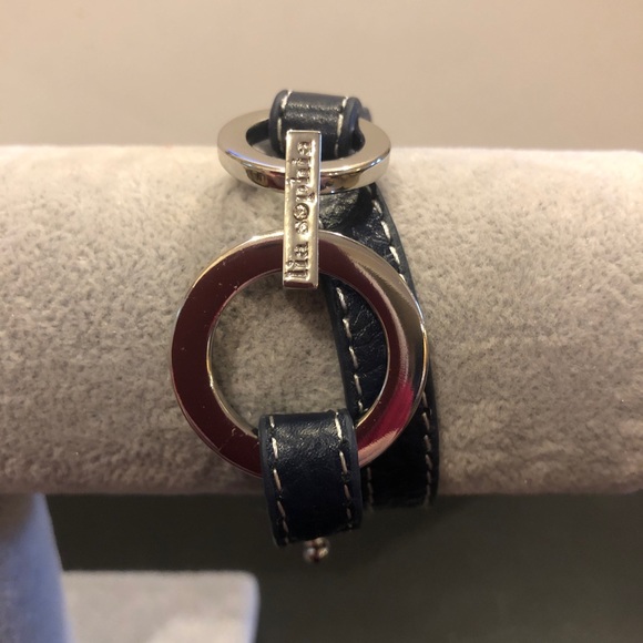New Lia Sophia Bracelet Wrap Star Navy Blue leather double wrap w/ silver clasp - Picture 2 of 9